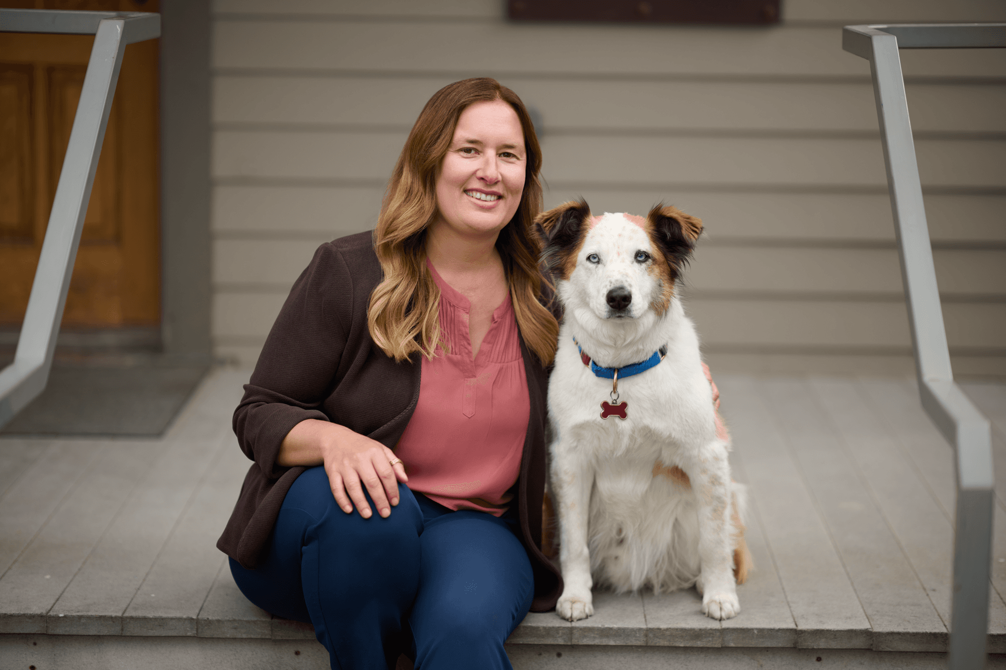 Misty Gaubatz with Roscoe outside the A&M Law office in Missoula, Montana
